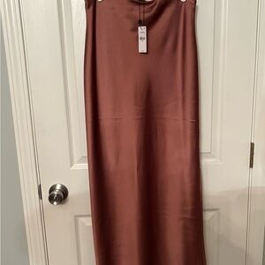 Express Satin Maxi Skirt in Chocolate Brown